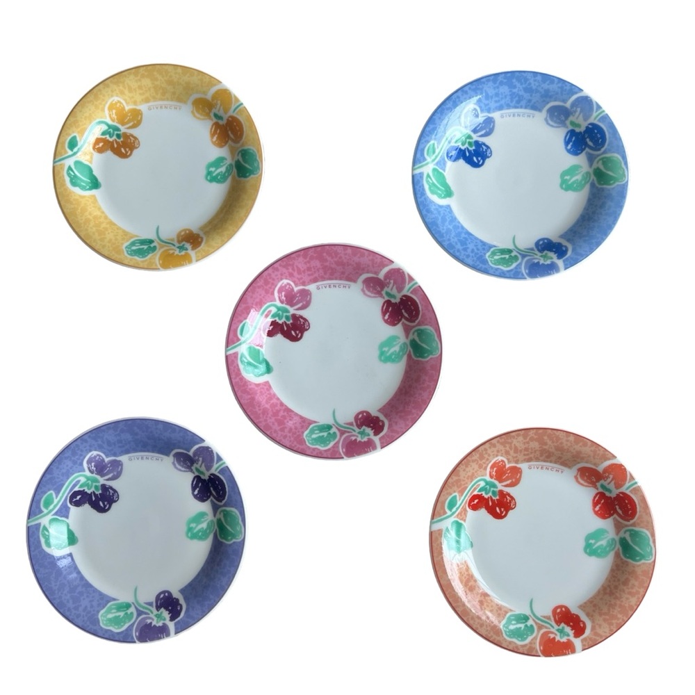 Givenchy Dessert Plates Set 5 Pcs 6.5”  Floral Multi Color Japan Rare